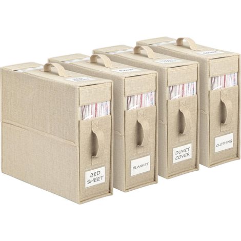 Set of 4 Bed Sheet Storage Bags, Foldable Organizers for Bedding and Blankets, Suitable for King & Queen Size Beds, Beige (1/5)