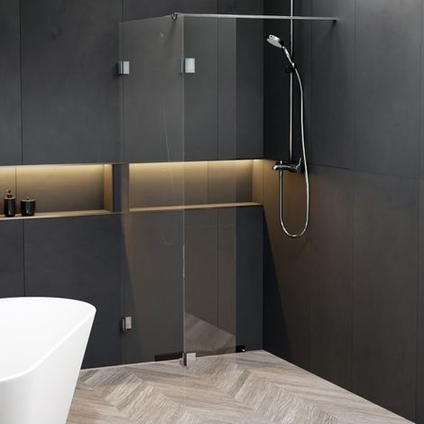 Paroi de douche walk-in avec rabattant SCANDIC NXT 402 RIHO 110x200 cm à charnières chromées (1/2)