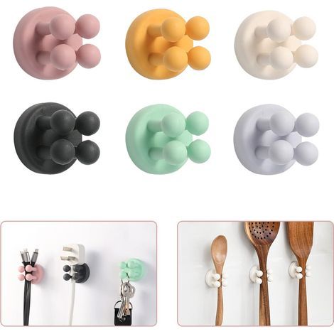 Blanc, vert, rose, bleu, gris foncé, jaune - Lot de 6 supports muraux multifonctionnels pour brosses à dents électriques, idéaux pour la salle de bain, la cuisine, le salon et le bureau. (1/3)