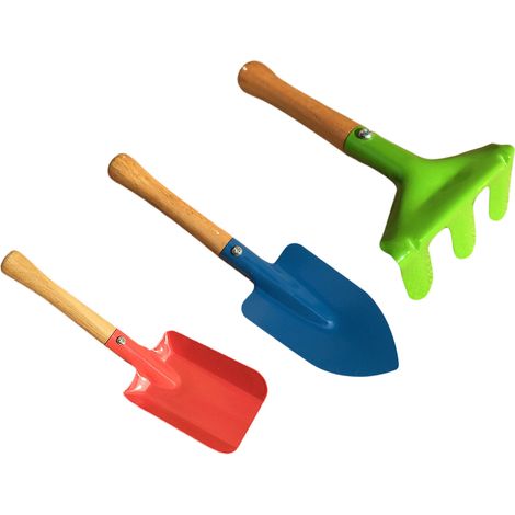Lot de 3 pelles de jardin colorées, manche en bois dur, jouet de plage pour bac à sable et jardin (1/5)