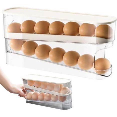 1 Distributeur Oeufs,Plastique PET,Capacité 14 Œufs,Système Coulissant Automatique,Rangement Réfrigérateur (1/5)