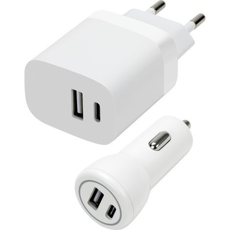 Speedlink - Wall & Car Charger Set USB-A & USB-C 15W, white