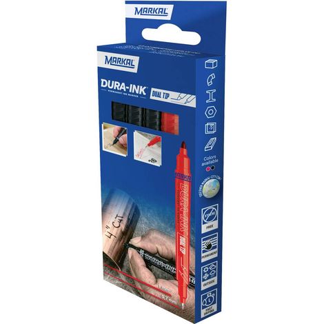 Markal DURA-INK DUAL TIP 22271 Marcatore indelebile Rosso, Nero resistente all'acqua: Sì