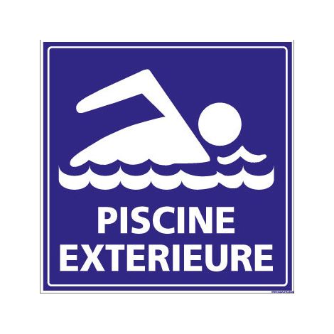 PANNEAU DE SIGNALISATION CAMPING PISCINE EXTERIEURE (H0229) - Adhésif - 125 x 125 mm