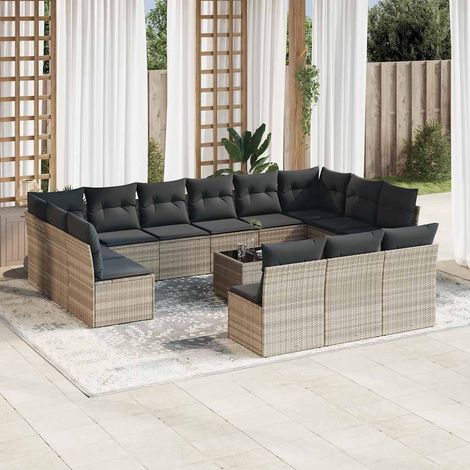 Set sofás jardín 14 pzas con cojines ratán sintético gris claro vidaXL (1/3)