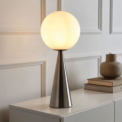 Lampe de table LED, lampe de chevet, lampe de lecture, lampe de salon, lampe d'appoint, métal, boule en verre argentée et blanche, 3,7 W, 320 lm, blanc chaud, H 49,5 cm (1/5)