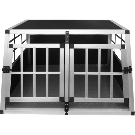 Auto Hundetransportbox kleine Doppelbox Hundebox Transportbox Gitterbox Fahrzeugbox Kofferraumbox Katzen Hunde Aluminium Trapez (1/5)