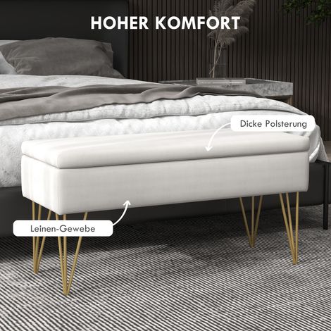 Banquette coffre de rangement, rembourrage épais, tissu respirant, pieds en acier, 100x40x49 cm, crème (1/5)