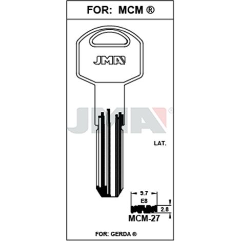 JMA llave punto jma mcm-27 (caja 10) , DETALLES
Referencia                    MCM-27
Para:                           MCM ®
Catálogo                      CAT. LLAVES-KEYS - C.12
Cla