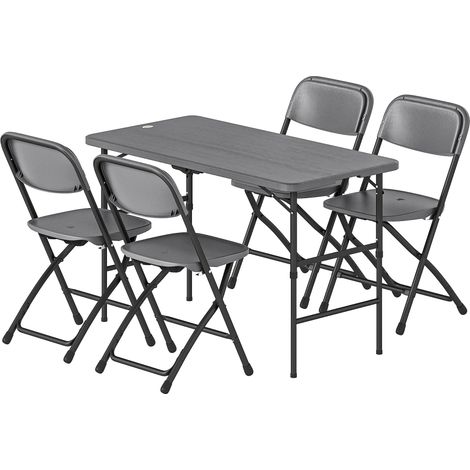 4-sitziges, klappbares Gartenmöbelset, dunkelgrau, mit verstellbarem 118 cm Tisch