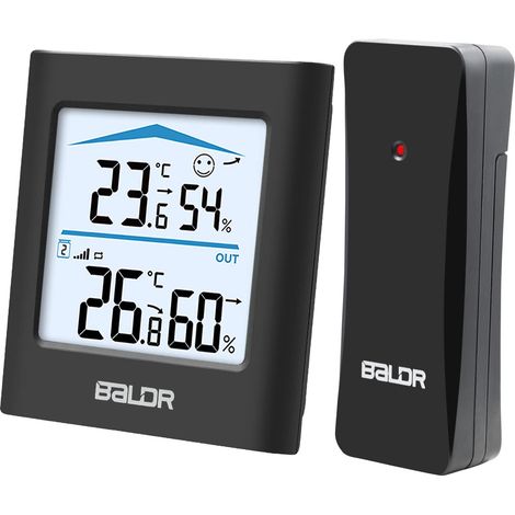 Station Météo Sans Fil Avec Capteur Extérieur,Thermomètre et Hygromètre Numérique pour La Température Intérieure et Extérieure, Rétroéclairage Réglable pour Chambre à coucher,Bureau,Jardin（Noir） (1/5)