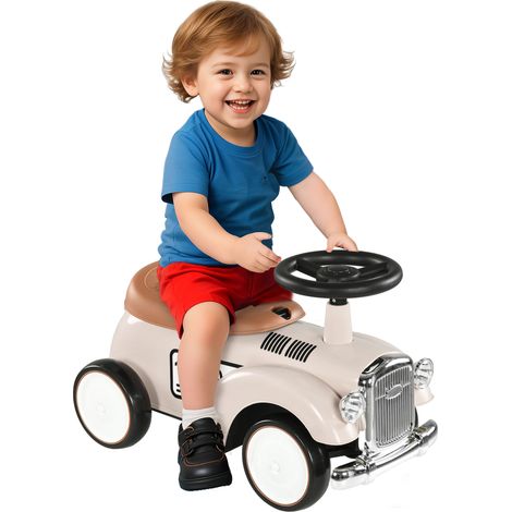 Voiture crème électrique pour enfant avec klaxon, rangement et volant, 58x27x35 cm pour 12 à 36 mois, design doux pour extérieur pratique et sécurisé