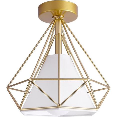 Vintage-Industrie-Deckenleuchte, schwarz-goldene Käfig-Metall-Deckenleuchte mit E27-Fassung, moderner Kronleuchter, für Flur, Küche, Hotel, Restaurant, Bar. (Gold)