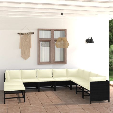 Salon de jardin 9 pcs - Canapé de jardin - Ensembles de Meubles d'exterieur - avec coussins Résine tressée Noir Chic-447340 (1/5)