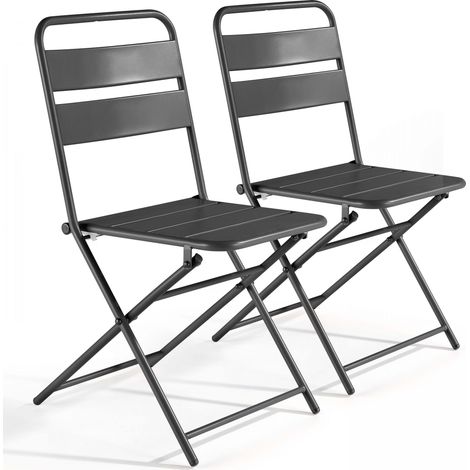 Lot de 2 chaises de jardin pliantes en métal gris - Palavas