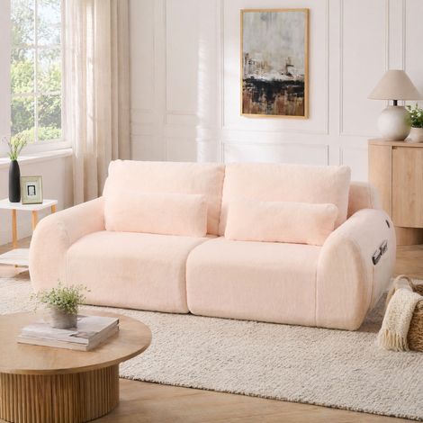 Canapé 2 places 208x101x81 cm rose, USB et poche latérale, sans cadre, rembourrage en mousse MEUBLIV (1/5)