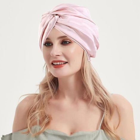 Bonnet de sommeil - Double face en soie naturelle - Rose - Pour soins des cheveux - Cadeaux personnalisés (1/4)