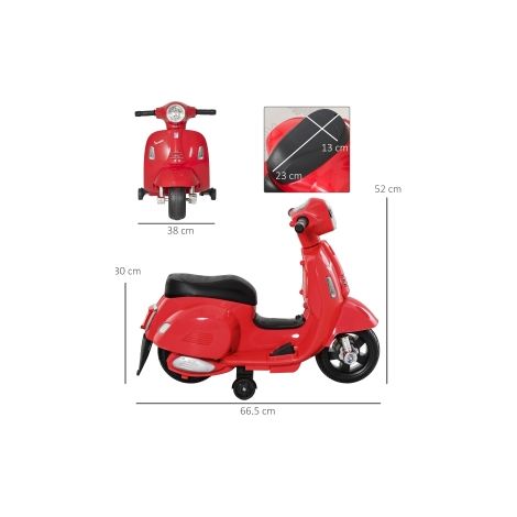 Moto électrique enfant rouge style Vespa avec éclairage LED et effets sonores, adaptée de 18 à 36 mois, pour jardin (1/5)