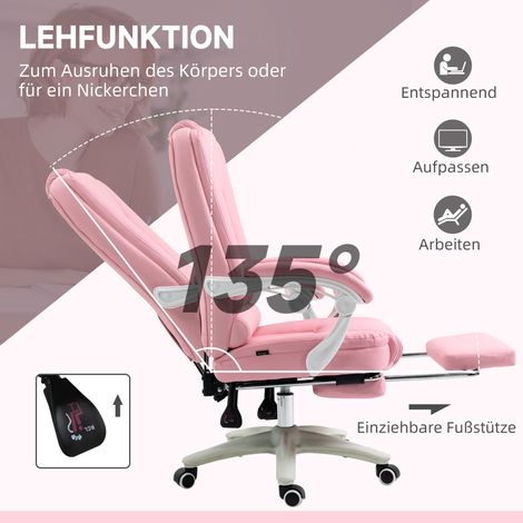Bureau fauteuil avec repose-pieds, dossier réglable, hauteur ajustable, 5 roulettes, rose + blanc (1/5)