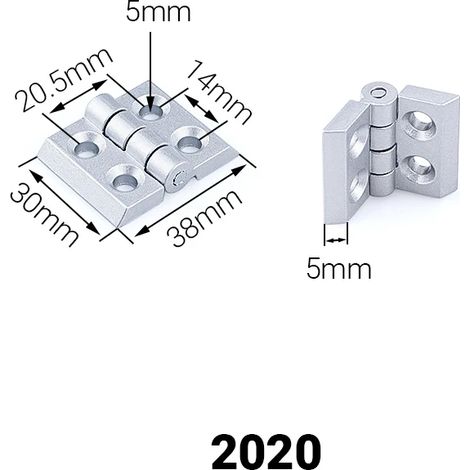 Charnières à paumelles argentées (2020, lot de 10) en alliage de zinc pour portes, compatibles avec les profilés en aluminium 4545, les meubles et les armoires électriques. (1/5)