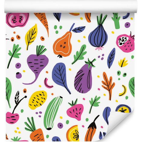 Carta da parati con frutta e verdura colorata per soggiorno e camera da letto, 50x1000 cm (1/5)