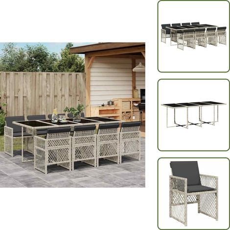 9-tlg. Garten-Essgruppe mit Kissen Hellgrau Poly Rattan - Gartentisch - Gartenmöbel Set - Outdoor Möbel - Esstisch - Gartenstühle (1/5)