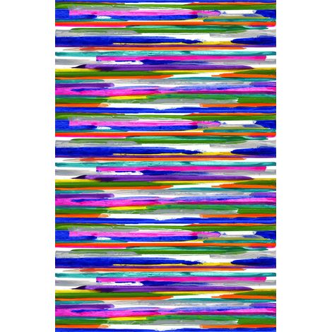 papier peint panoramique rayures peintes horizontales violet, rose, bleu, jaune et vert - Origin Wallcoverings (1/5)