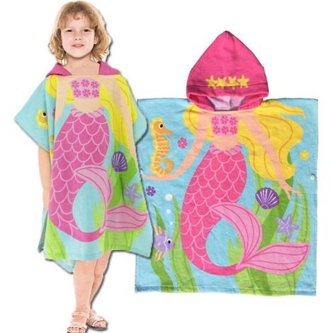 Strandtuch mit Kapuze und Print leichte Baumwolle Größe 60