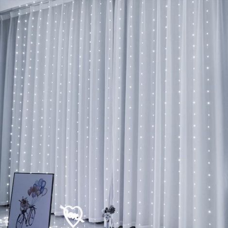 Rideau Lumineux - 300 LED - 3 m x 3 m - Alimentation USB 5 V - 8 Modes Éclairage avec Télécommande - Décoration Fête Mariage (1/4)