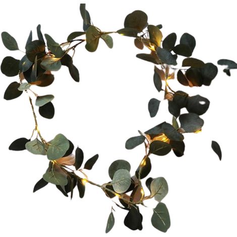 Ortviai Guirlande lumineuse LED en lierre artificiel avec feuilles d'eucalyptus – 2 m, 20 lumières chaudes, piles AA (1/5)