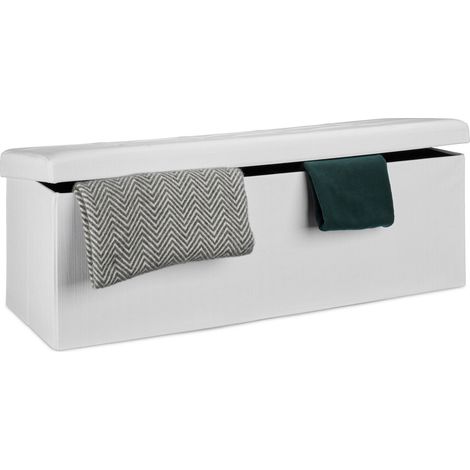 Relaxdays Pouf Pieghevole Con Contenitore XXL, Panca Divanetto Portaoggetti, Lino, HxLxP 38 x 114 x 38 cm, Bianco (1/5)