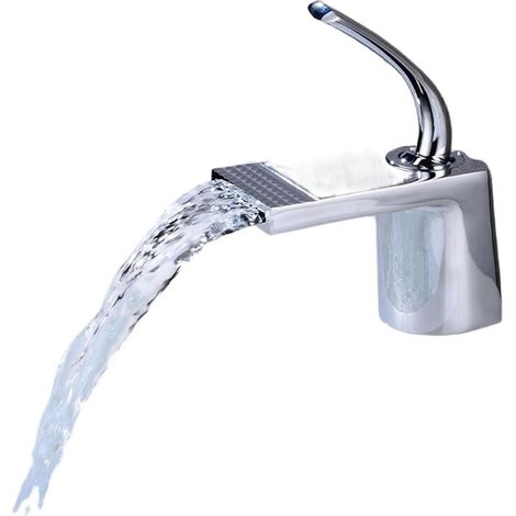 Robinet de cuisine Robinet d'évier de lavabo cascade en laiton, robinets de bain en or noir, mélangeur d'eau chaude et froide, robinet de vanité monté sur le pont, robinets de lavabo(Chrome) (1/5)
