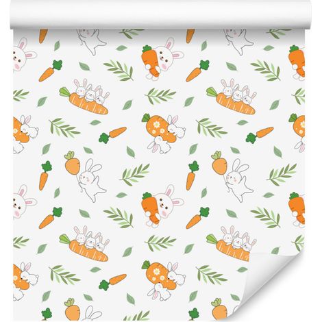 Papier peint lapins blanc, crème et citron vert pour salon et chambre 50x1000 cm (1/5)