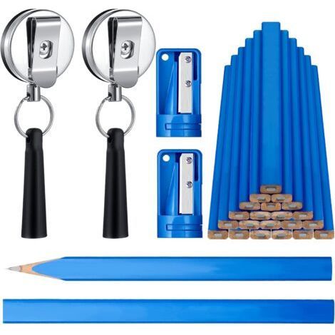 Crayons de menuiserie de 24 pièces 7 pouces Crayons plats de construction noir dur octagonal avec porte-stylo rétractable et aiguilleur pour le marquage de travail du bois, rouge (1/5)