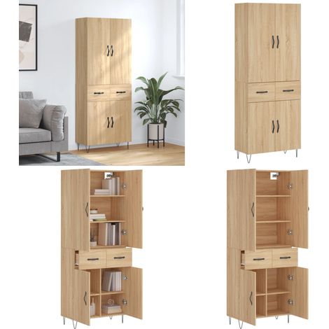 Highboard Sonoma-Eiche 69,5x34x180 cm Holzwerkstoff - Holzwerkstoff Schrank - Stauraum Schrank (1/5)
