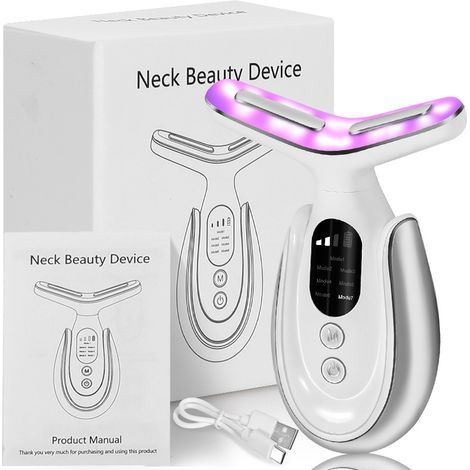 Appareil de massage visage et cou,portable, avec fonctions vibrantes et chauffantes, pour le soin du visage à domicile, blanc (1/5)