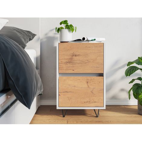 Nachttisch Kommode You 40cm 2 SoftClose stehend Weiß und Eiche Front (1/5)