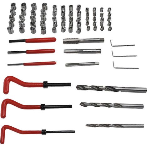 75-teiliges Gewindereparaturset, Werkzeugset mit Schraubenschlüssel, Spiralbohrer-Set (M6x1,0, M8x1,25, M10x1,5)