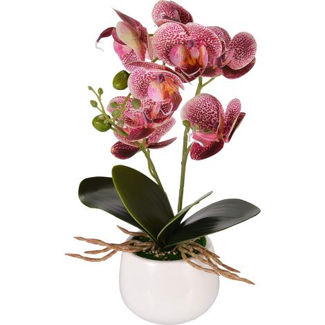 MIMOSON-Fleur Artificiel Orchidée en Plastique pour Décoration de la Maison Bureau Chambre 32x18x5.5 cm (Violet Pâle, Pot en Céramique) (1/5)