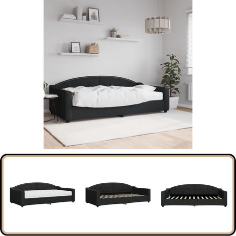 Lit de jour avec matelas noir 100x200 cm tissu - Canapé Convertible - Lit Deux Places - Lit D'appoint - Literie - Meuble Salle Séjour