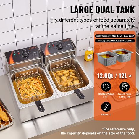 Friteuse électrique professionnelle 24L, friteuse à double panier amovible 5000W inox comptoir cuisine resto, argent (1/5)