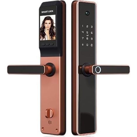 Serrure de porte intelligente Caméra oeil de chat étanche Tuya empreinte digitale sécurité Intelligent Smart WiFi APP mot de passe serrure de porte électronique ( Color : 1 UK , Size : M1 MY-R 6068 ) (1/5)