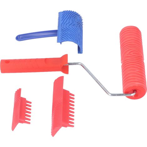 Kit de rouleau à grain bois avec manche, outil de peinture décorative en caoutchouc pour murs et pièces, set de rouleaux texturés (1/5)