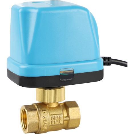 Vanne électromagnétique motorisée 2 voies DN15 1/2 Pouces 220V Valve à bille électrique Vanne à bille motorisée en laiton, bleu