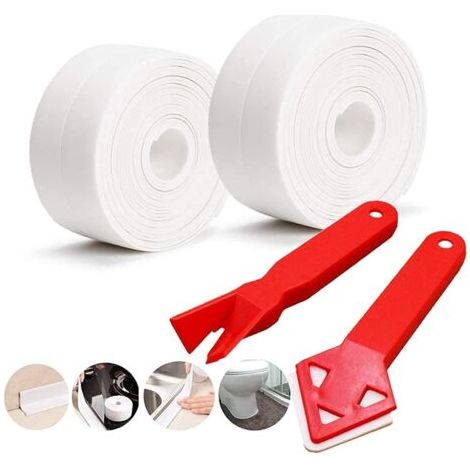 rouleaux de bandes d'étanchéité et 2 outils de pose, bandes pour baignoire, ruban adhésif d'étanchéité, pour cuisine, salle de bain, angles de murs, toilettes (1/4)