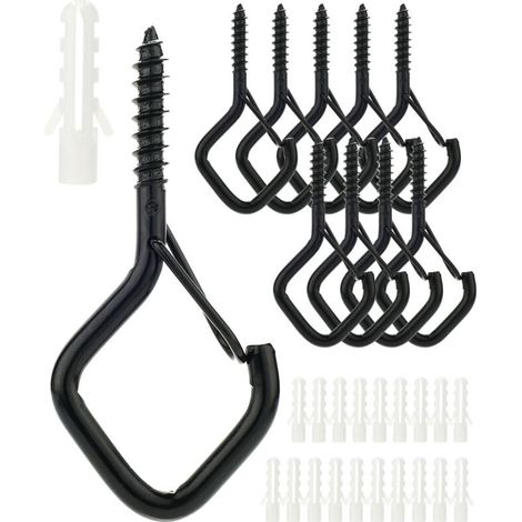 Lot de 10 crochets de suspension avec boucle de sécurité, crochets à vis coupe-vent pour suspendre des guirlandes lumineuses extérieures, crochets de plafond extérieurs pour suspendre des plantes, no (1/5)