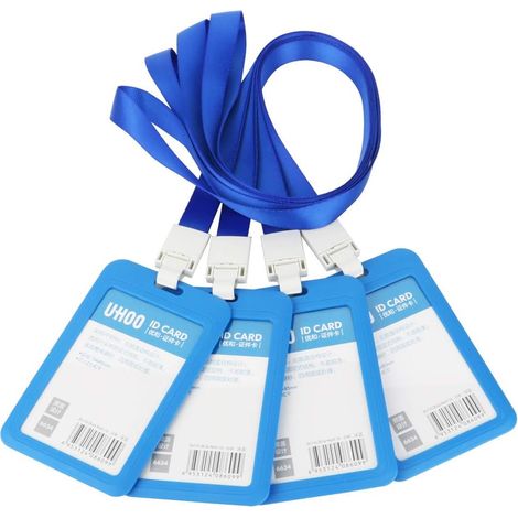 Lot de 4 Porte-Badges, Porte-Carte d’identité Badge Nominatif, Portes-Clés d’identité Badge pour l'entreprise, Travail, Expositions, Conférences, Bureau, Style Verticale, Bleu