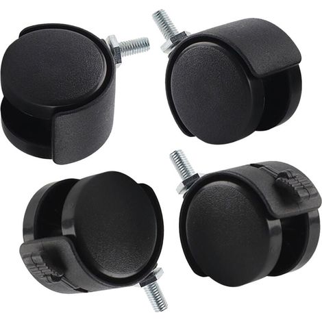 Roulettes pivotantes pour fauteuil de bureau (lot de 4), avec frein, en nylon et plastique, noir – Haute résistance, silencieuses et compatibles avec sols durs et moquettes