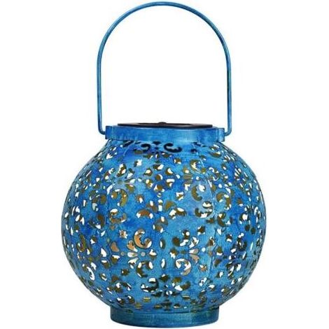 LED solaire fer Art lanterne creuse lumière éclairage décoratif extérieur lampe suspendue à main pour la voie de la cour de jardin (1/5)