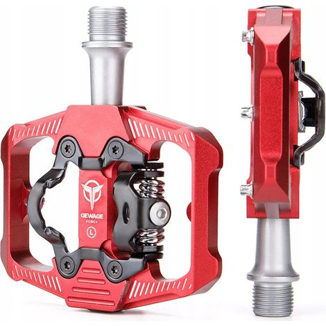 Pedali per bicicletta GEWAGE a piattaforma in alluminio con doppia funzione SPD, colore rosso (1/5)